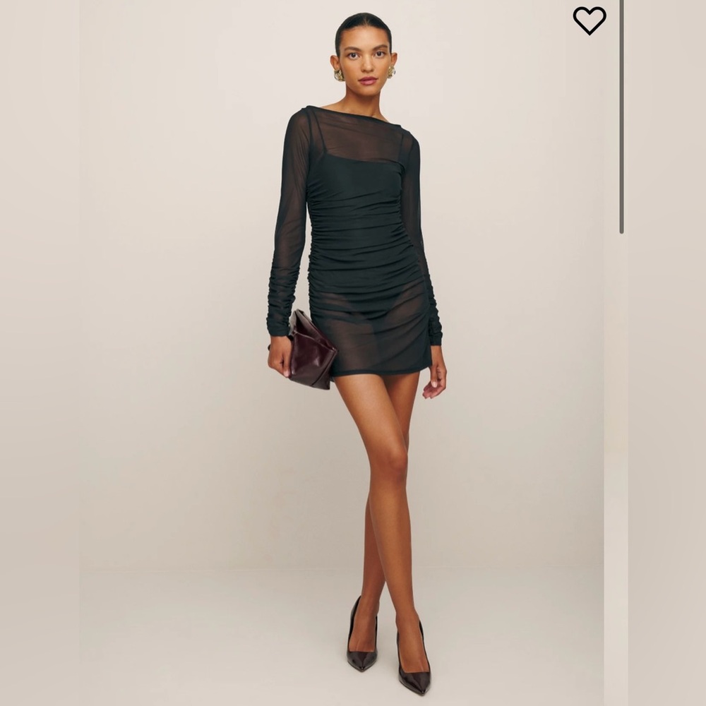 Reformation Marieta Knit Dress Black Mesh Bodysuit Underneath